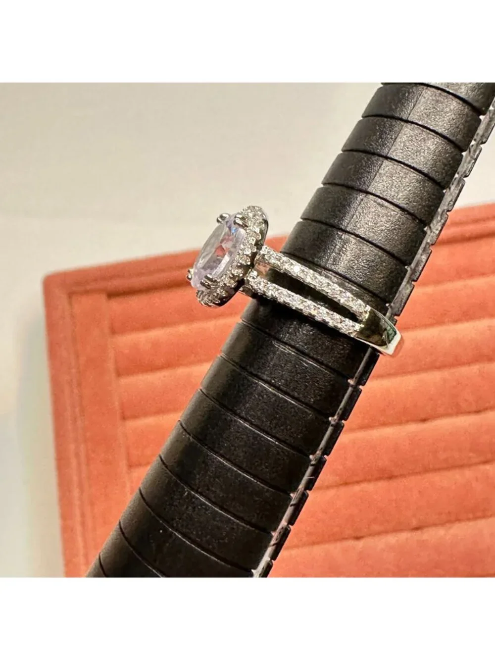 Silver-Tone Halo CZ Cathedral Engagement Ring Size 6 Sparkling Cubic Zirconia